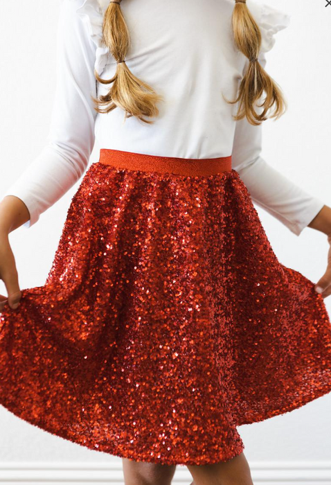 Sequin Twirl Skirt | Red