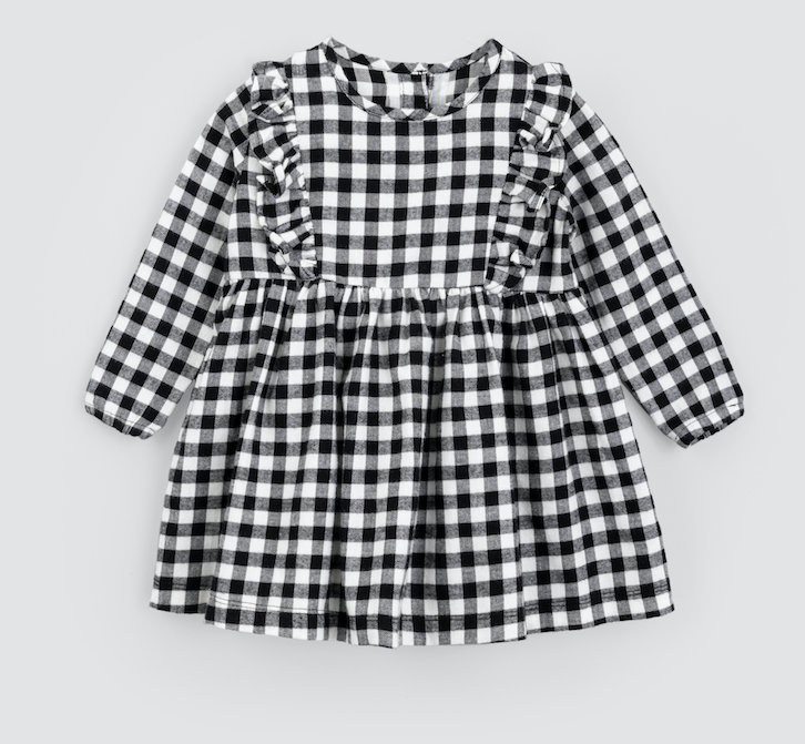 Baby Girl Black Checkered Print Flannel Dress