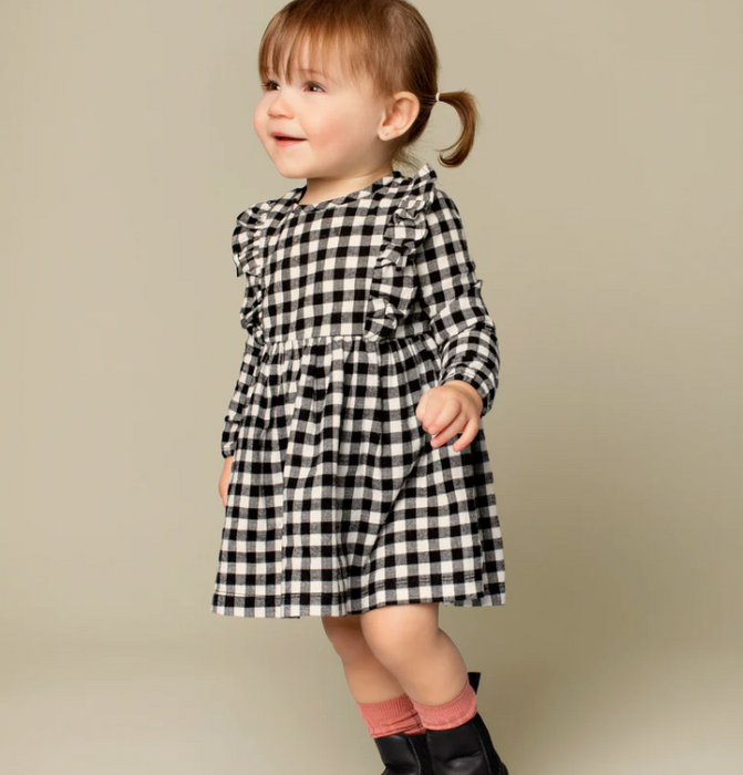 Baby Girl Black Checkered Print Flannel Dress