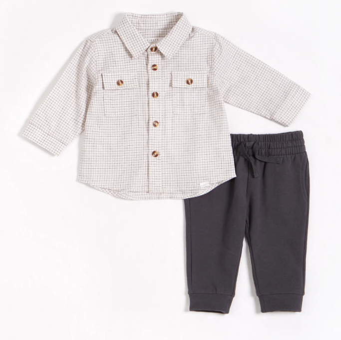 Grid Print Flannel Shirt & Pant Set