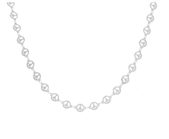 White Enamel Peace Link Necklace