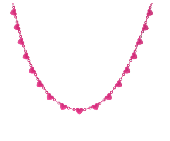 Hot Pink Enamel Heart Link Necklace