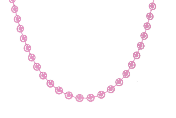 Light Pink Enamel Happy Face Link Necklace
