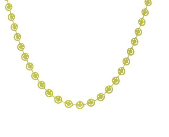 Yellow Enamel Happy Face Link Necklace