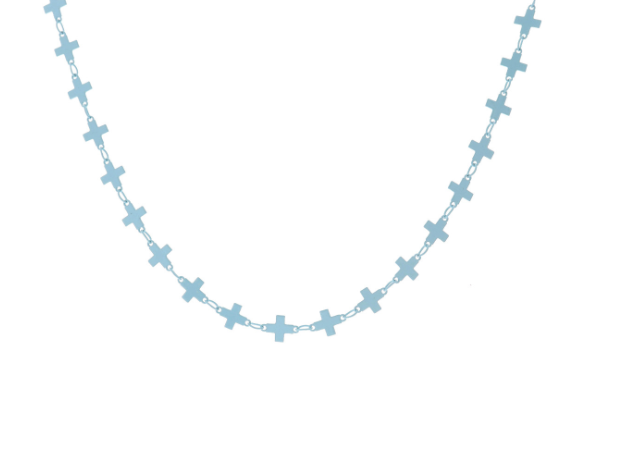 Light Blue Enamel Cross Link Necklace
