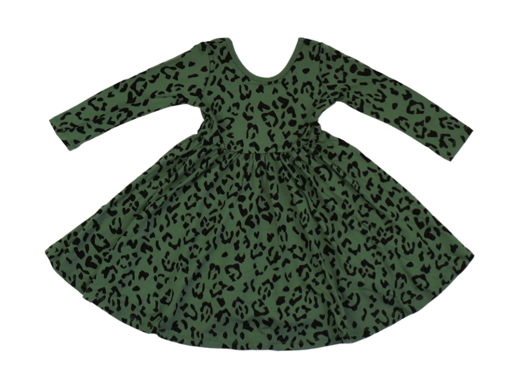 Kyte Printed Long Sleeve Twirl Dress | Hunter Leopard