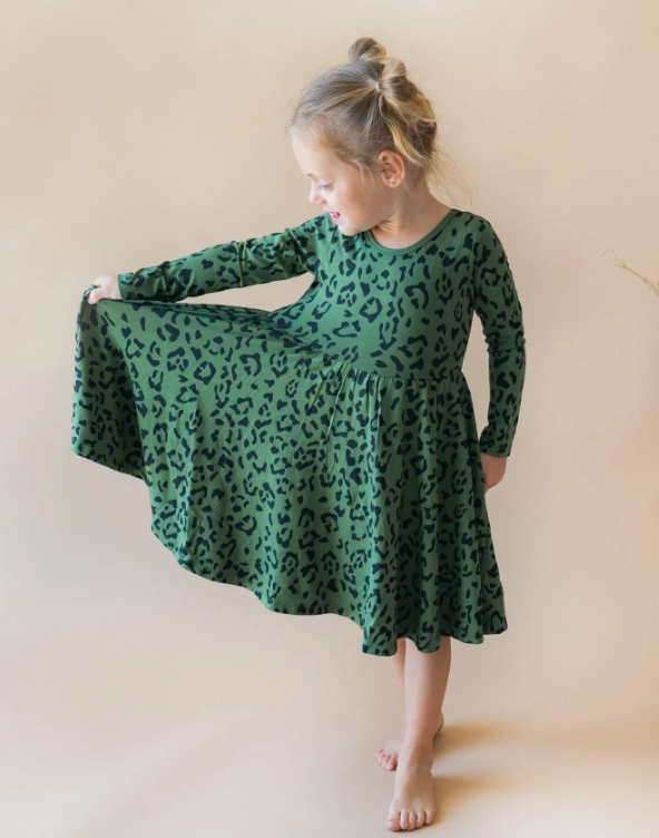 Kyte Printed Long Sleeve Twirl Dress | Hunter Leopard