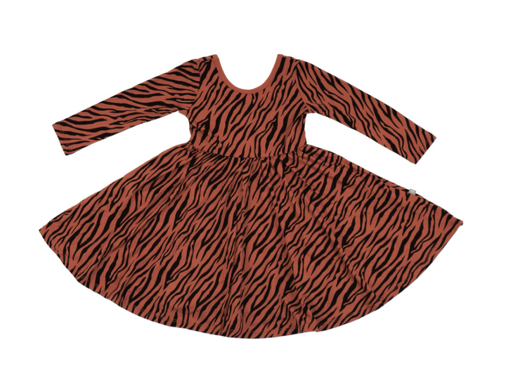 Kyte Printed Long Sleeve Twirl Dress | Rust Tiger