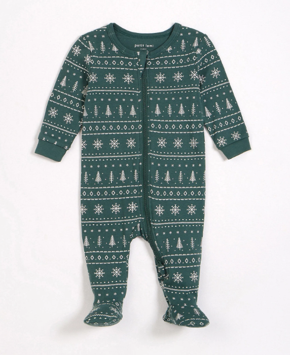 Fair Isle Holiday Trees Print Sleeper | Dark Green