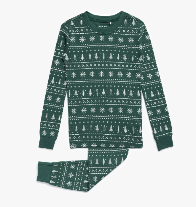 Fair Isle Holiday Trees Print PJ Set | Dark Green