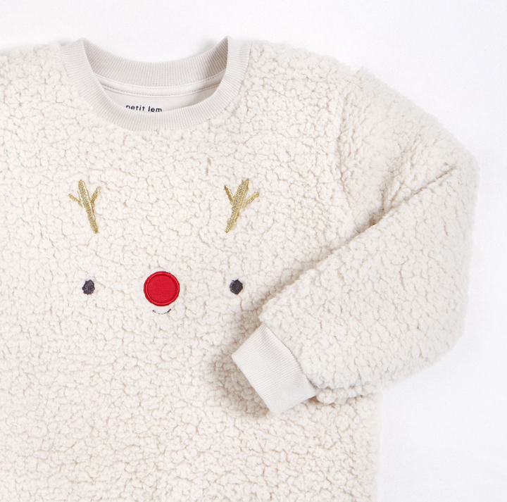 Reindeer on Creme Sherpa Sweatshirt