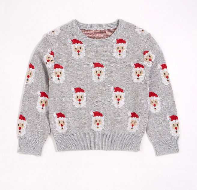 Santa Print Sweater | Heather Grey