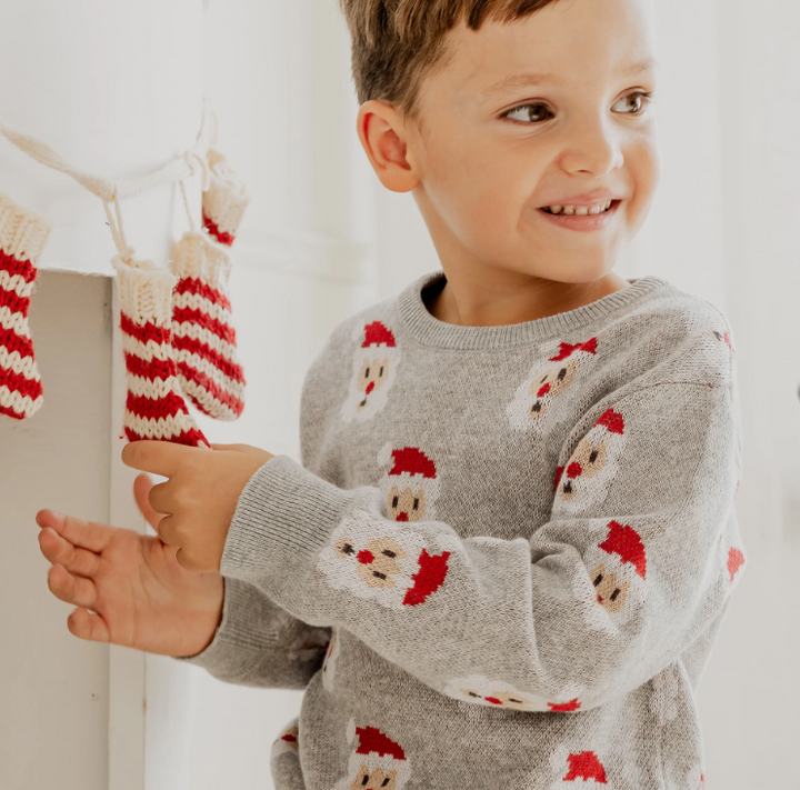Santa Print Sweater | Heather Grey