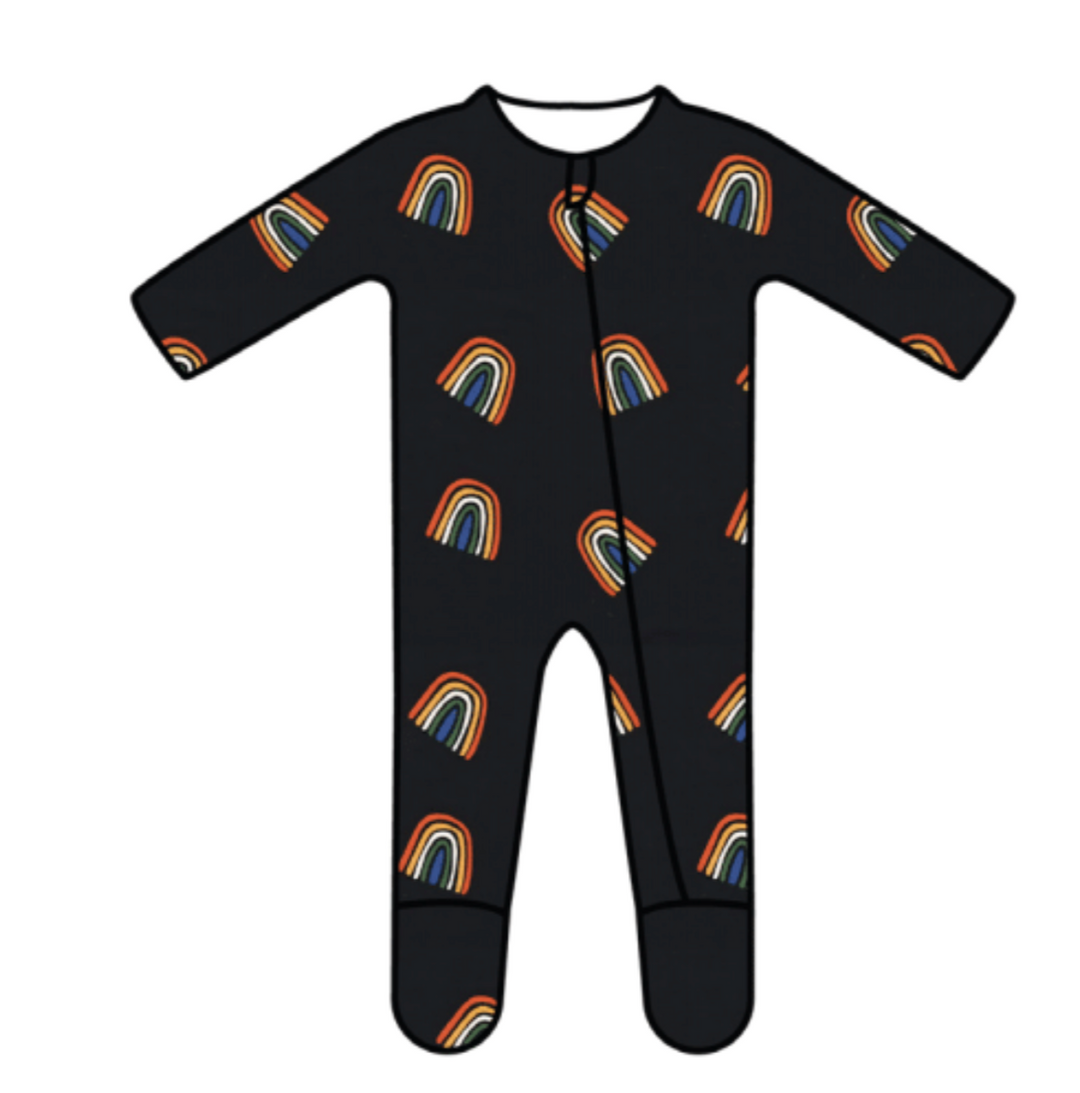 Printed Zippered Footie Rust Rainbow Midnight