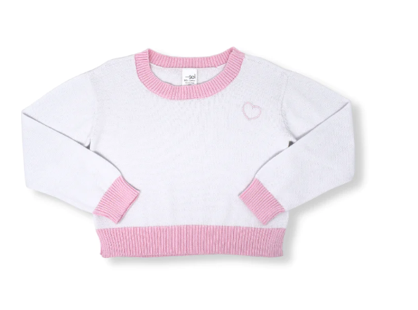 Stella Sweater | White/Pink Heart