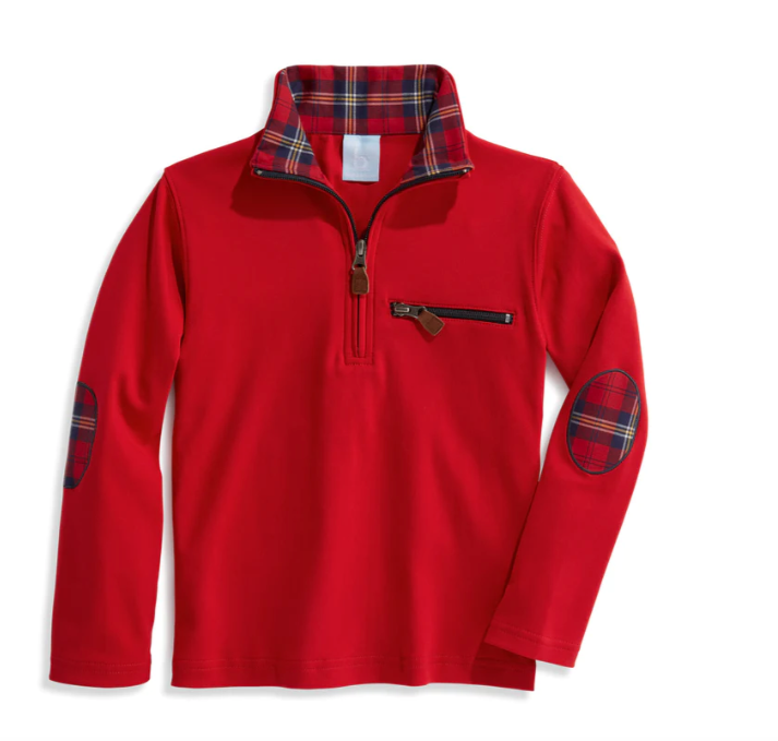 Elbow Patch Pima Half Zip Pullover | Red w/Riley Tartan