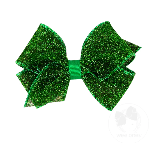 X-Small Sparkle Glitter Textured Bow | Green
