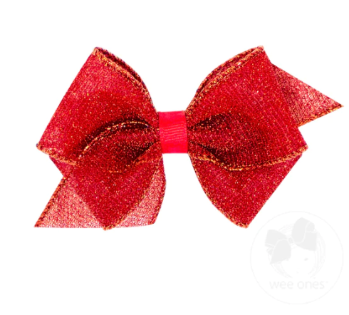 X-Small Sparkle Glitter Textured Bow | Red