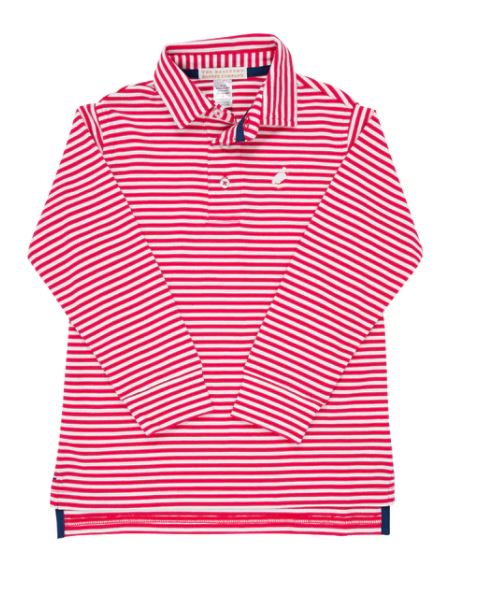 Prim and Proper Long Sleeve Polo | Richmond Red Stripe w/Multicolor Stork
