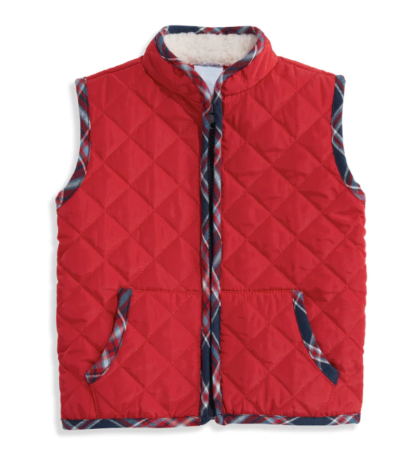 Printed Puffer Vest | Red w/Covington Plaid