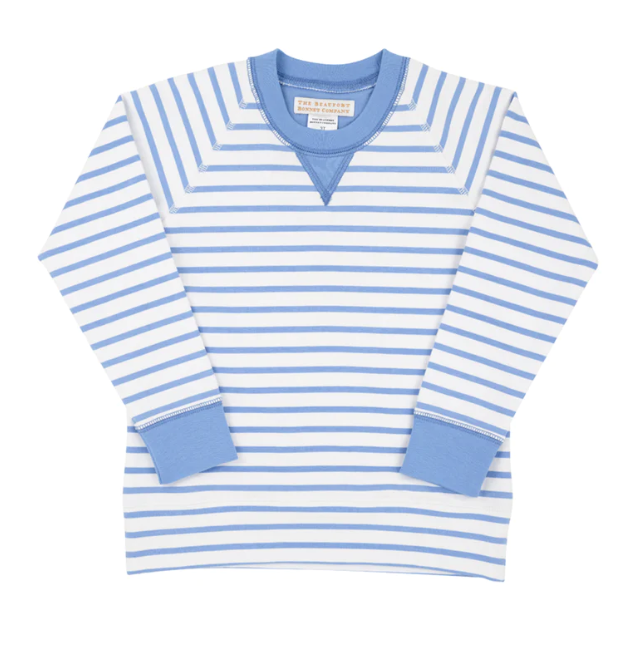 Cassidy Comfy Crewneck Boys French Terry | Barbados Blue Stripe/Barbados Blue