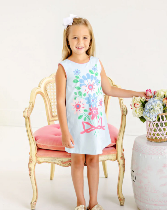 Anne Charlotte Shift Dress | Buckhead Blue w/Hampton Hot Pink Flower Bouquet