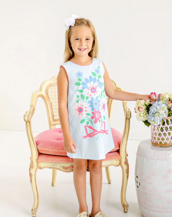 Anne Charlotte Shift Dress Buckhead Blue w/Hampton Hot Pink Flower B