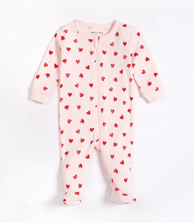 Baby Hearts Print Sleeper | Barely Pink