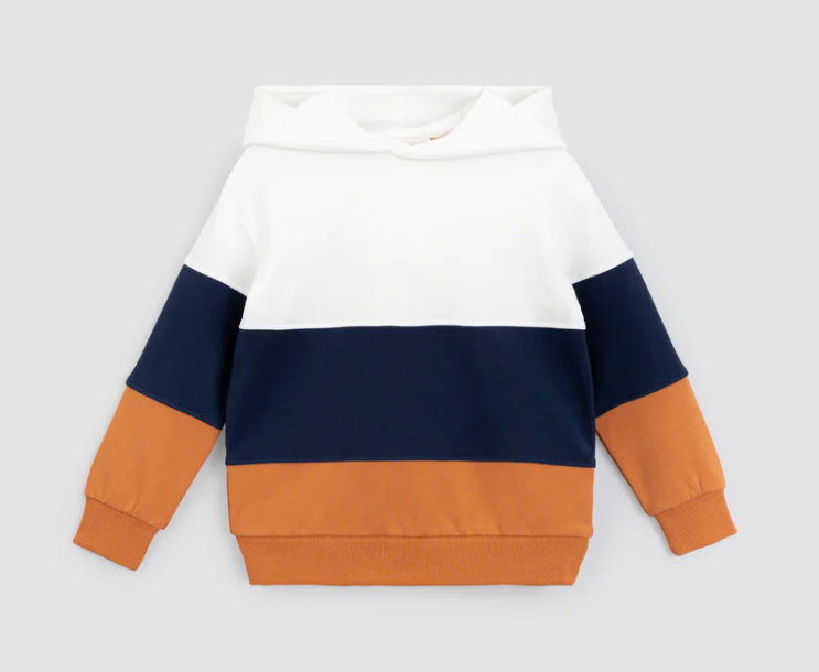Colorblock Terry Hoodie Pullover | Orange