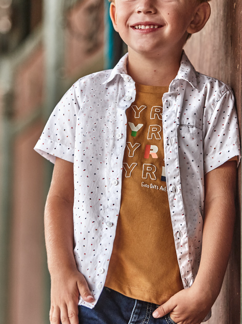 Printed Short Sleeve Shirt | White | 3163