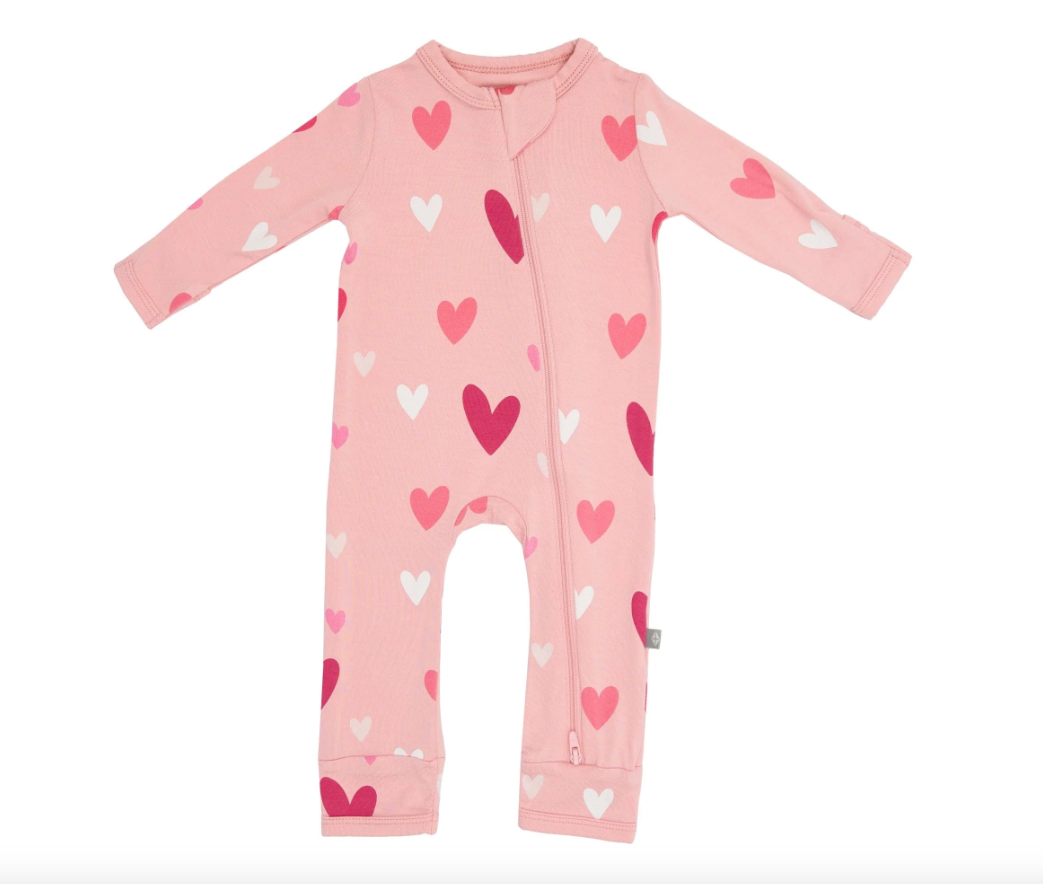 Printed Zippered Romper | Crepe Hearts