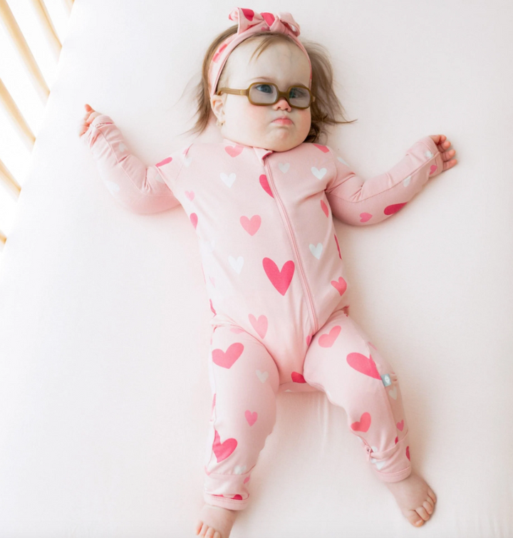 Printed Zippered Romper | Crepe Hearts