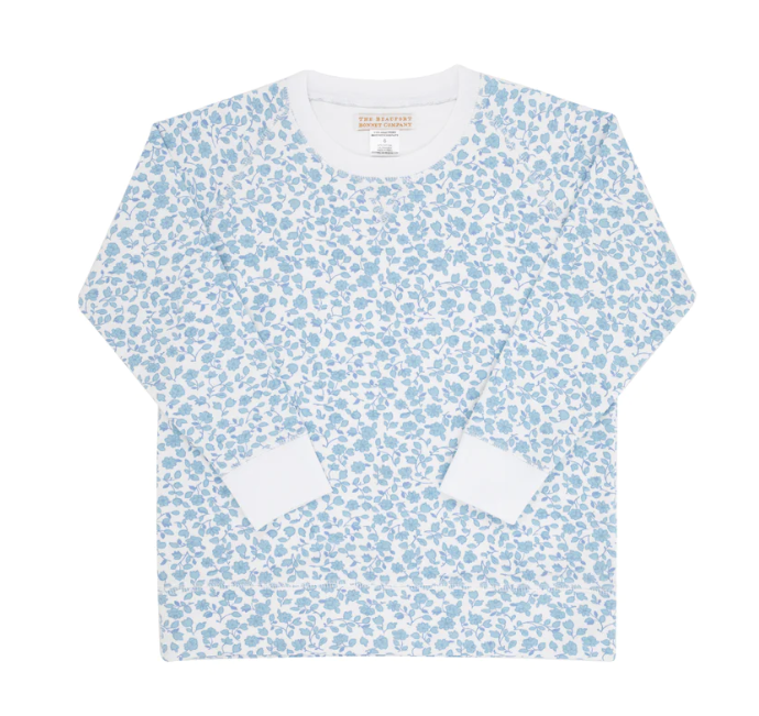 Cassidy Comfy Crewneck French Terry | Greenbriar Garden/Worth Avenue White