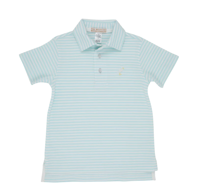 Prim & Proper Polo | Sea Island Seafoam Stripe/Multicolor Stork