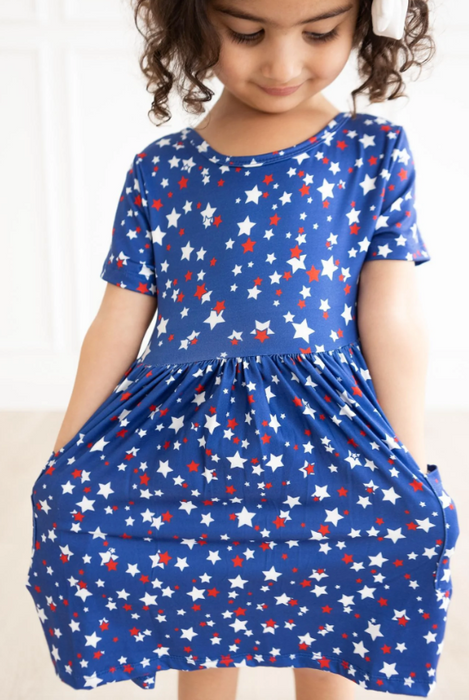 Star Bright Short Sleeve Pocket Twirl Dress
