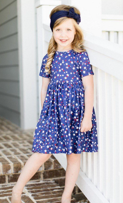 Star Bright Short Sleeve Pocket Twirl Dress