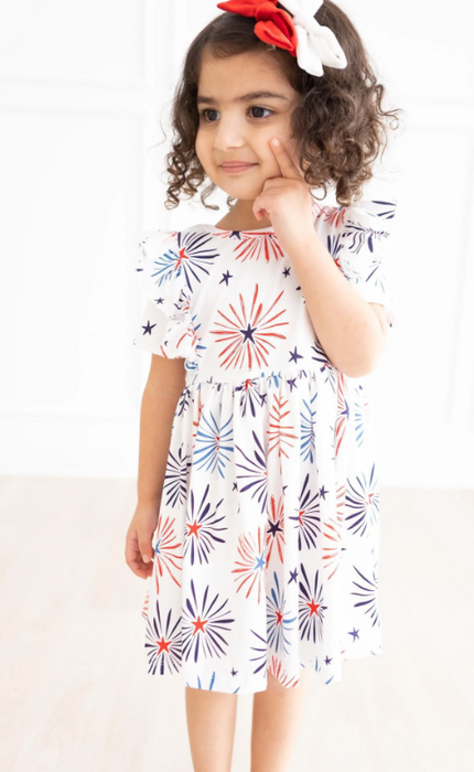 Little Firecracker Short Sleeve Ruffle Twirl Dress