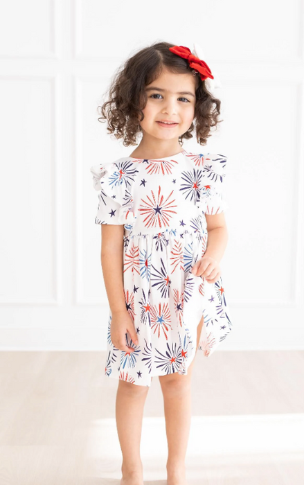 Little Firecracker Short Sleeve Ruffle Twirl Dress