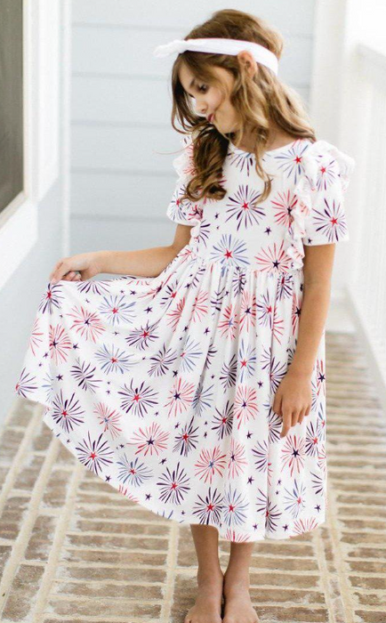 Little Firecracker Short Sleeve Ruffle Twirl Dress