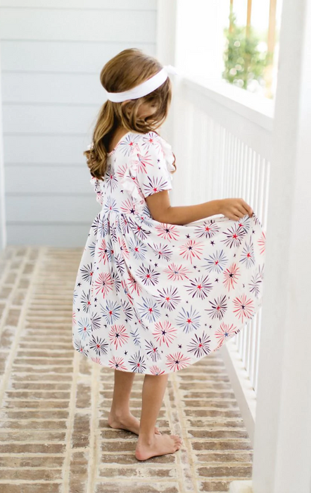 Little Firecracker Short Sleeve Ruffle Twirl Dress