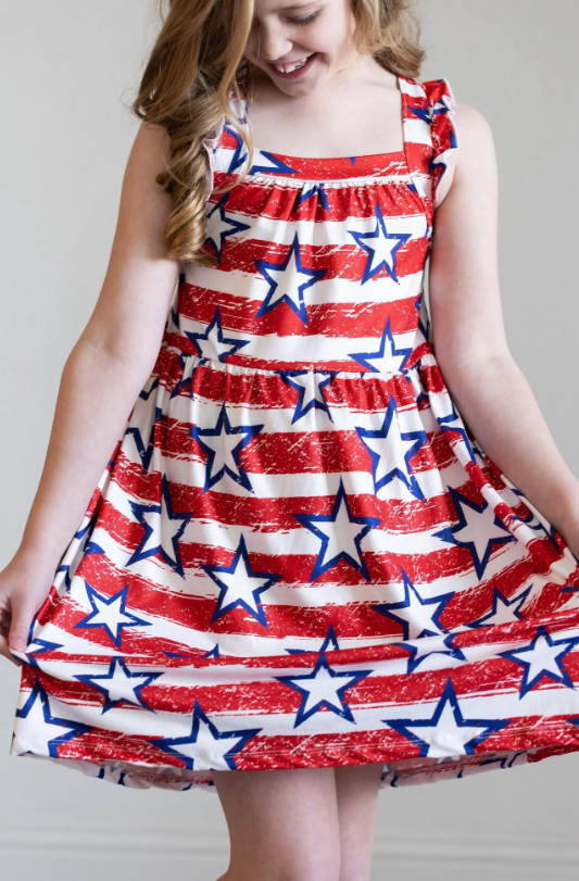 Star & Stripes Ruffle Strappy Dress