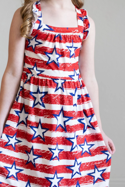 Star & Stripes Ruffle Strappy Dress