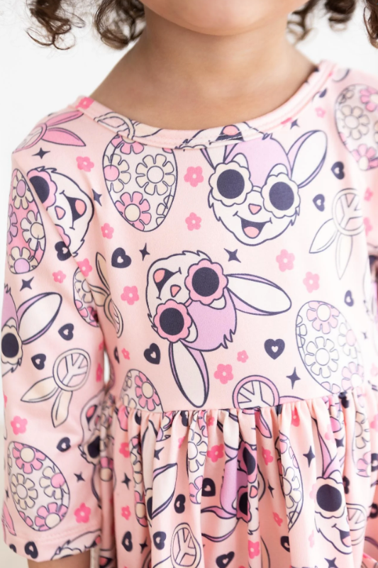 Peace & Bunnies 3/4 Sleeve Pocket Twirl Dress