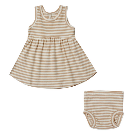 Ribbed Tank Dress w/Bloomer | Latte Stripe