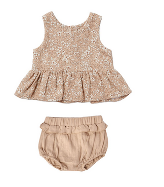 Sleeveless Peplum Set | Apricot Floral