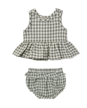 Sleeveless Peplum Set | Sea Green Gingham