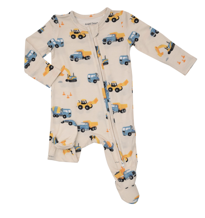 Two Way Zipper Footie | Construction Trucks