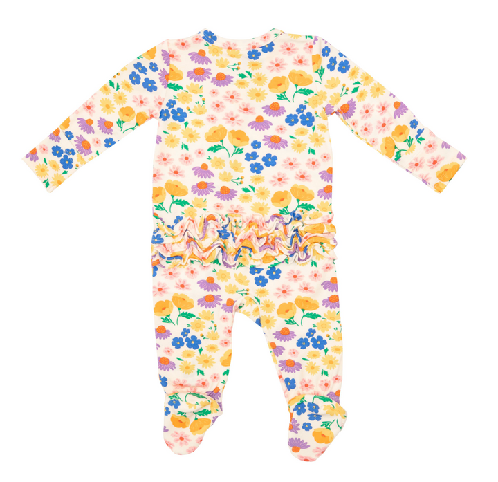 Two Way Ruffle Back Zipper Footie | California Wildflowers