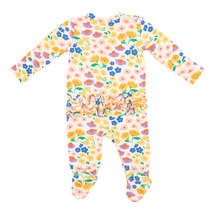Two Way Ruffle Back Zipper Footie | California Wildflowers