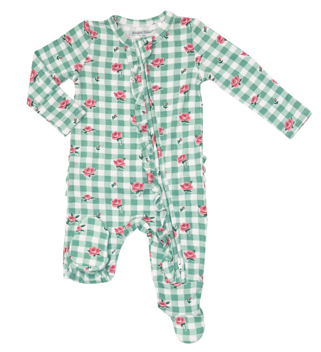 Two Way Ruffle Back Zipper Footie | Gingham Roses